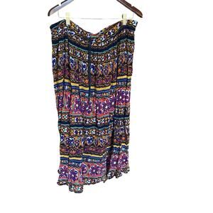Liz Baker Essentials Boho Maxi Skirt India Rayon Crinkle OS Drawstring bell